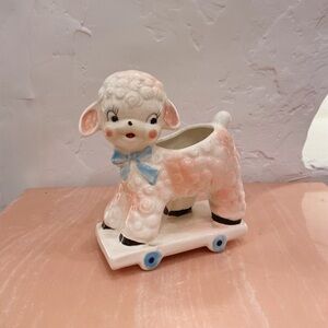 Adorable Kitschy Vintage Lamb Hand Painted Pottery Planter